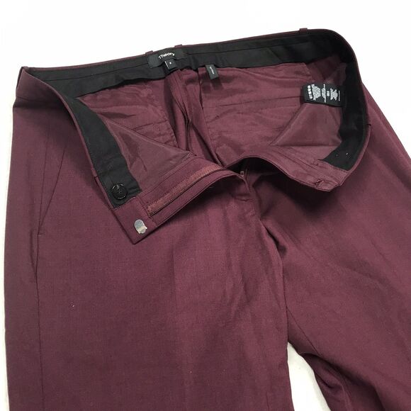 THEORY Demitria 2 Pant Women 8 (32x36) Burgundy Wide Leg Flare Wool Trouser - Picture 4 of 12